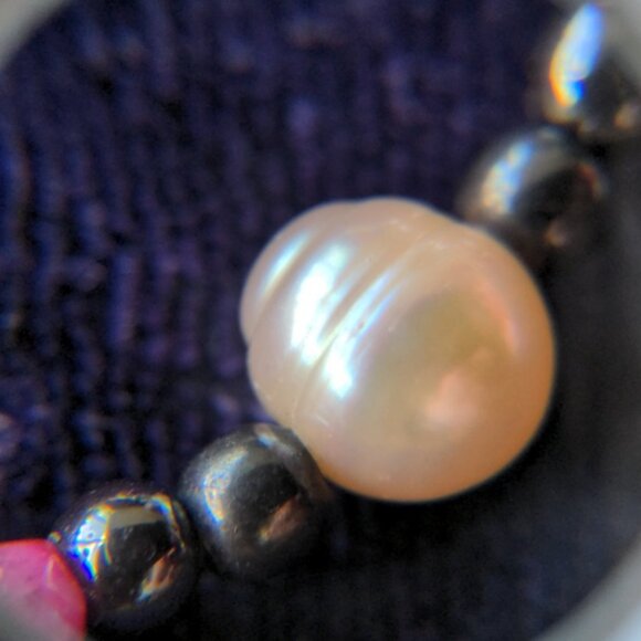 925 Sterling Silver Bracelet With Natural Earth Mined Rubies And Pearls - Picture 9 of 12